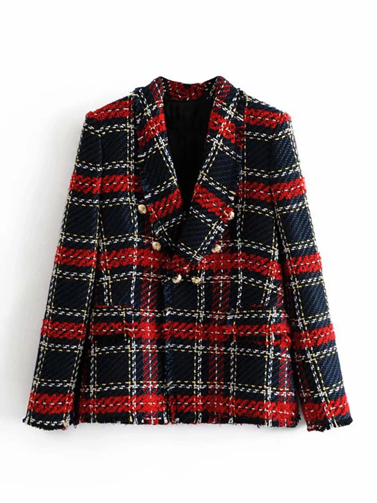 Vintage Tweed Suits Jackets Office Ladies Blazers Girls Tassel Tops Set Coat