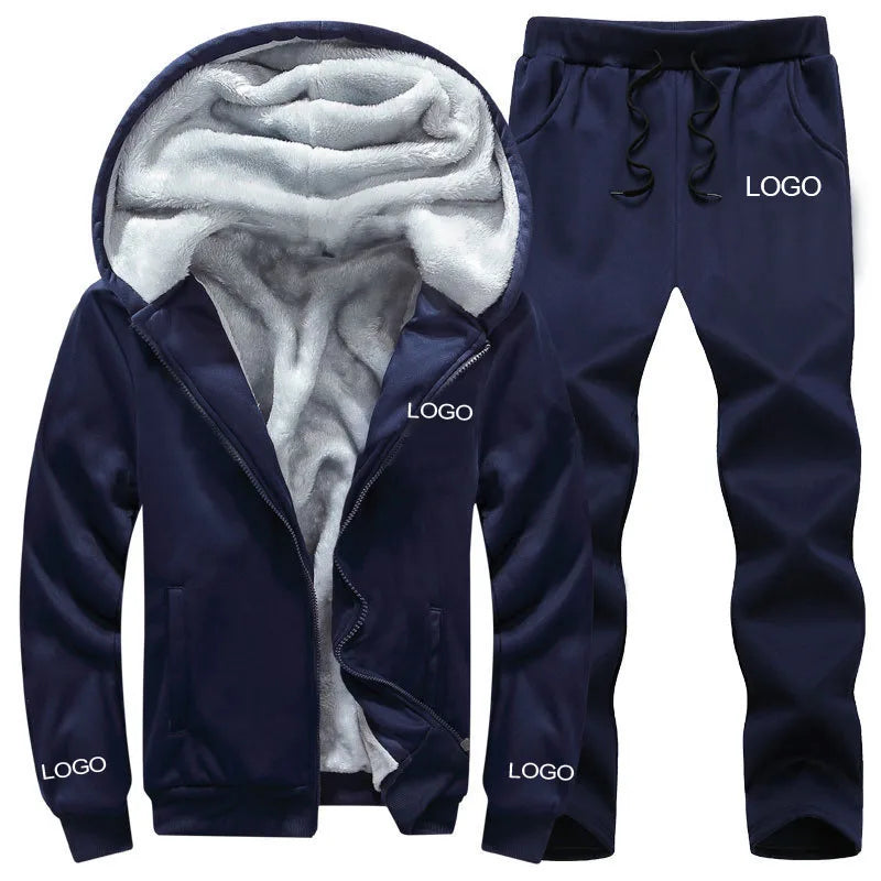 Sport Tracksuit Coat Hoodie and Jogger Pants Set Fleece Men 2 Pieces Set