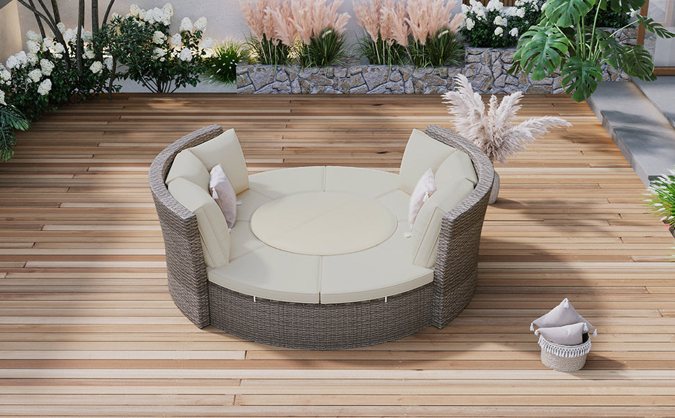 Patio 5-Piece Round Rattan Sectional Sofa Set