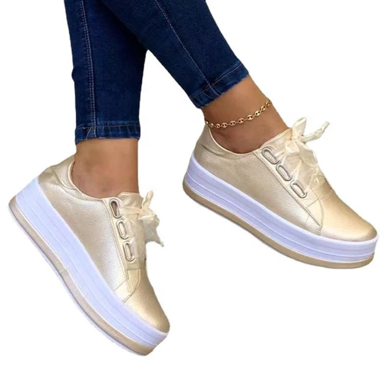 Women Large Size Round Toe Flat Platform Casual Footwear Loafers