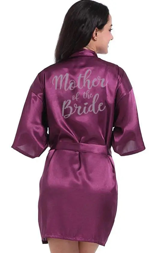 New Purple Robe Silver Writing Kimono Bridesmaid Satin Robe