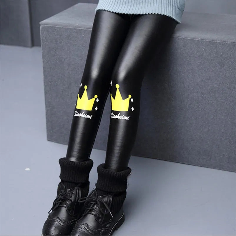 Winter Girls Legging Pants Leather Warm Trousers Children Leggings