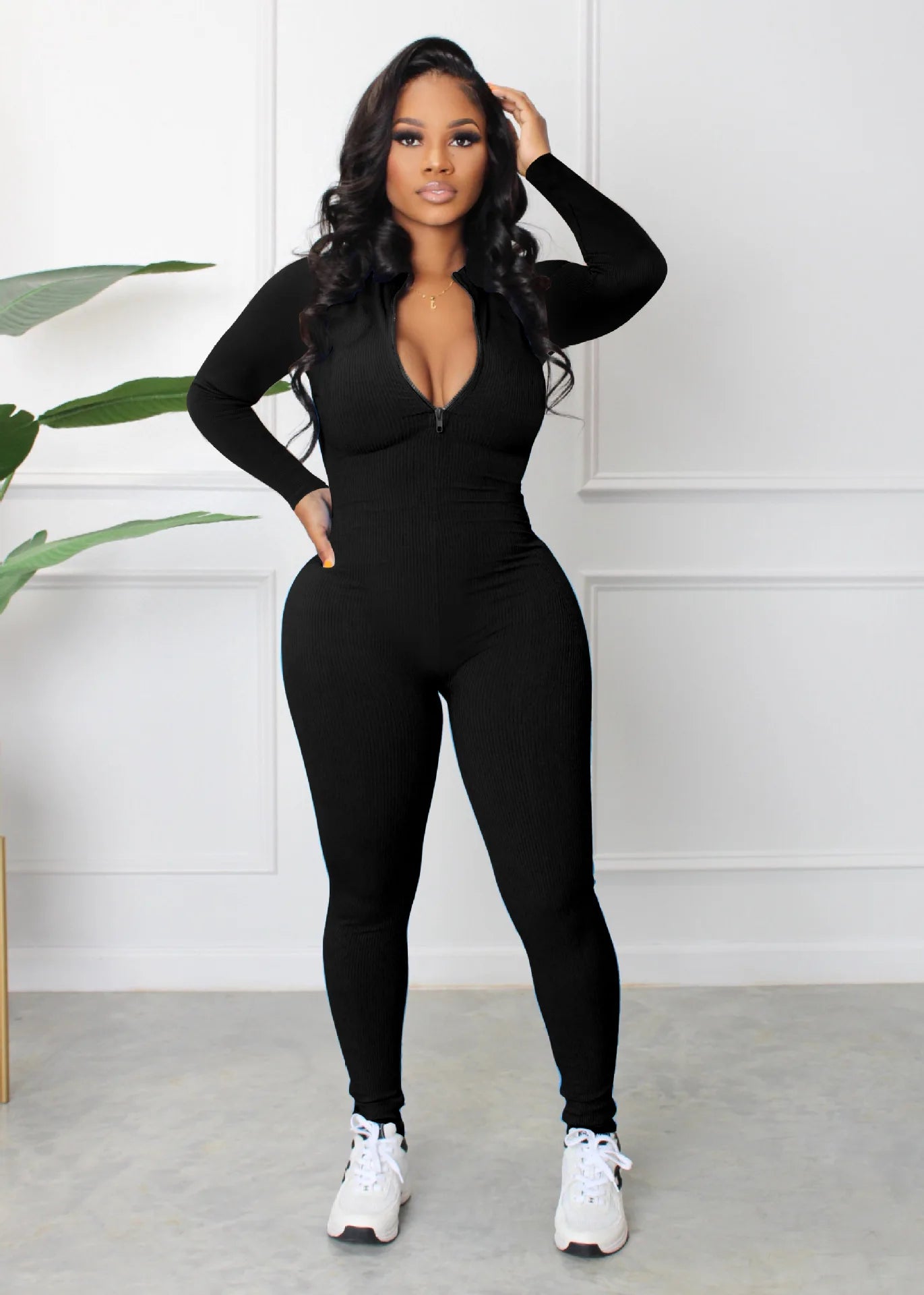 Office Lady Winter Jumpsuits  Ladies Zip Up Long Sleeve Jumpsuit