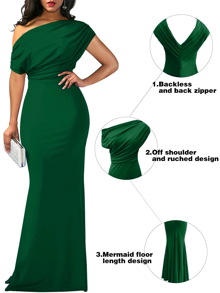 Women's Elegant Sleeveless Off Shoulder Bodycon Long Formal Evening Party Dress