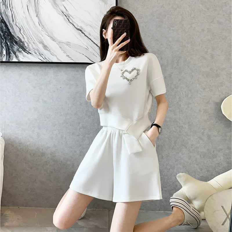 Women's Summer Style Casual Shorts Suit Round Neck Sports Suit