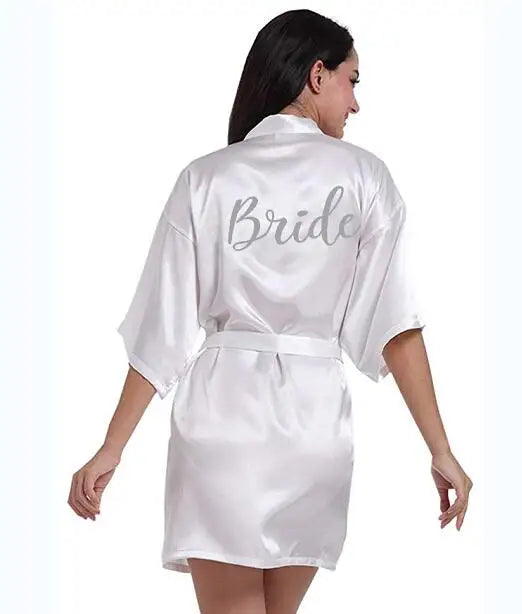 New Purple Robe Silver Writing Kimono Bridesmaid Satin Robe