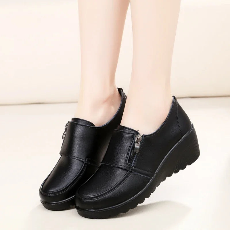 Spring Autumn Women's Fashion Pumps Shoes  Leather Wedge Single Casual Shoes