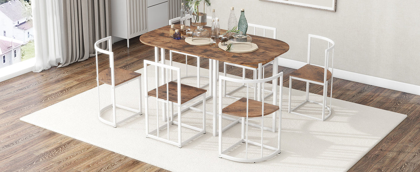 Modern 7-Piece Dining Table Set With Faux Marble Compact 55Inch