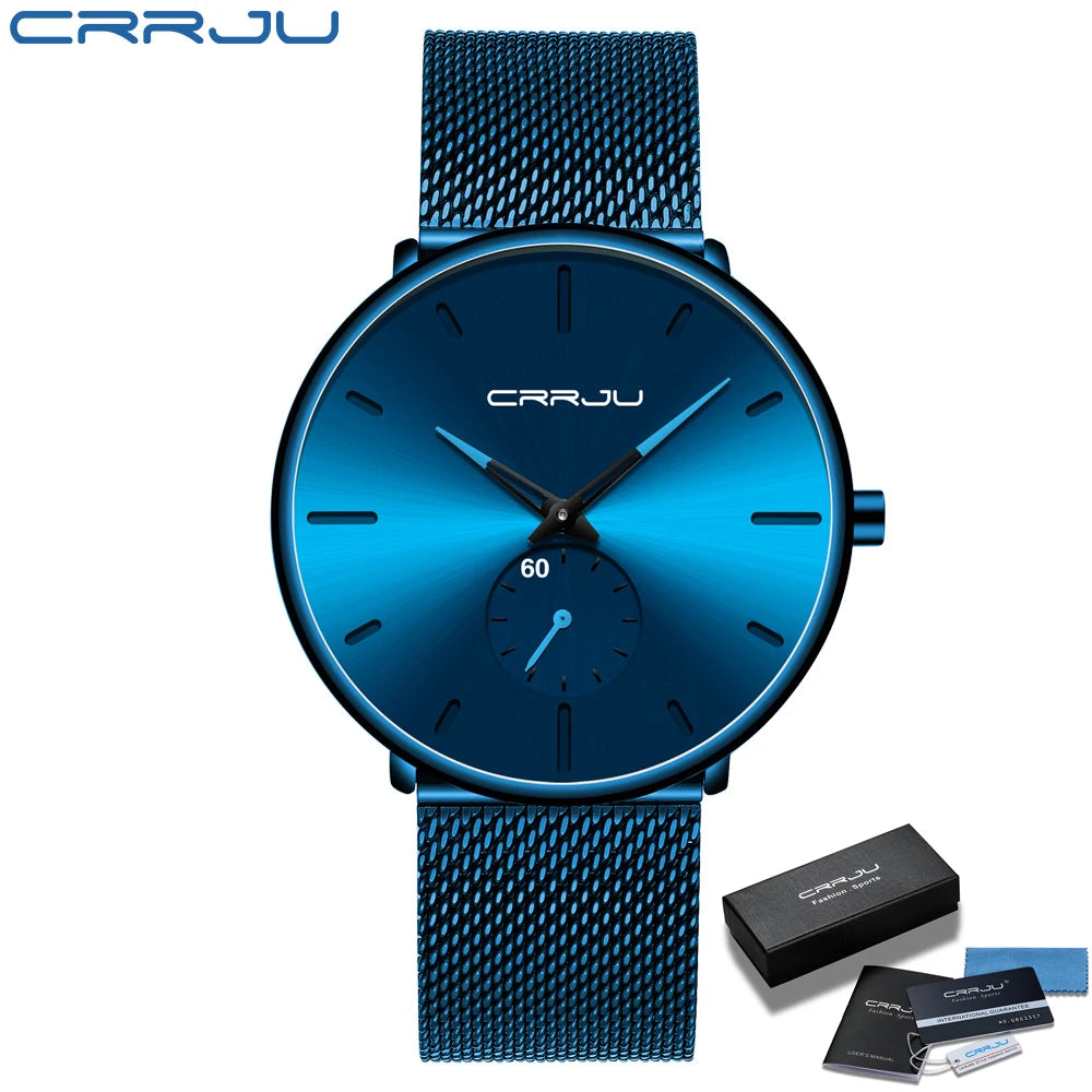 Mens Watches Quartz Watch Men Casual Slim Mesh Steel Waterproof Sport Watch