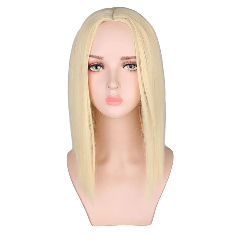 Short Bob Wig Straight Sliver White Blonde Fiber Synthetic Hair Wigs