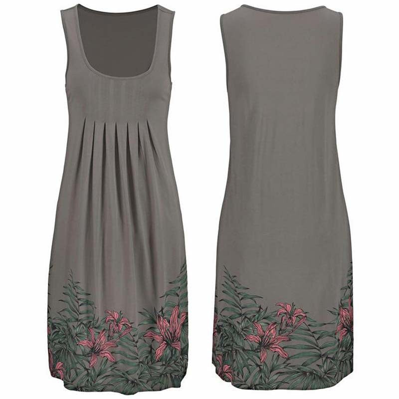 New Sleeveless Round Neck Temperament Print Large Size Women's Dress