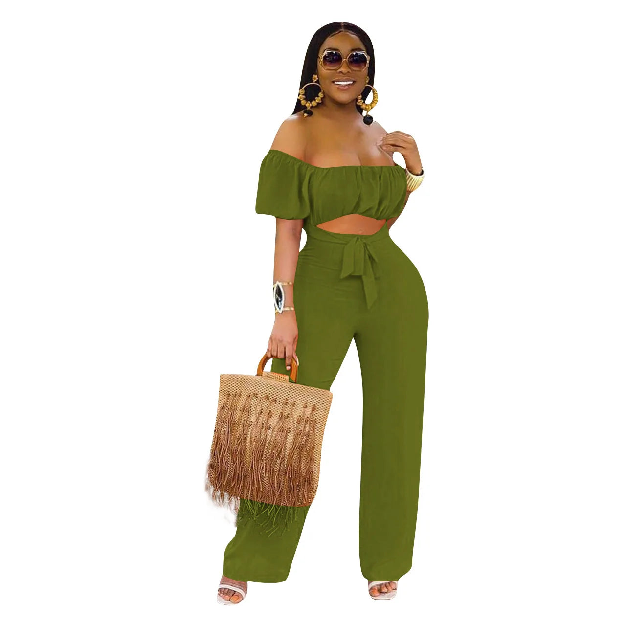 Spring Women's Clothing Shoulder One-Piece Casual Wide Leg Pant for Women