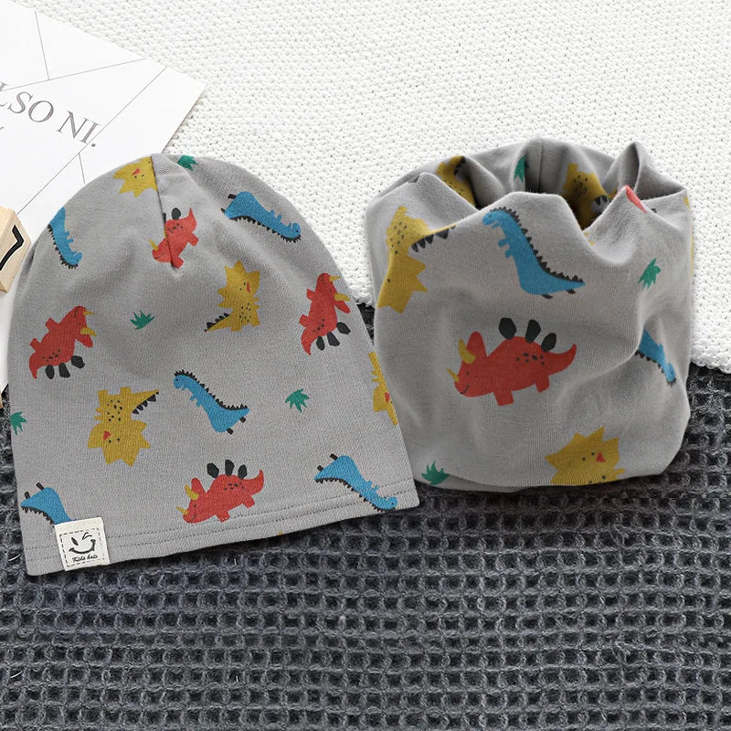 New Spring Autumn Girls Hat Scarf Set Cartoon Owl Star Swan Baby  Kids Hat Set