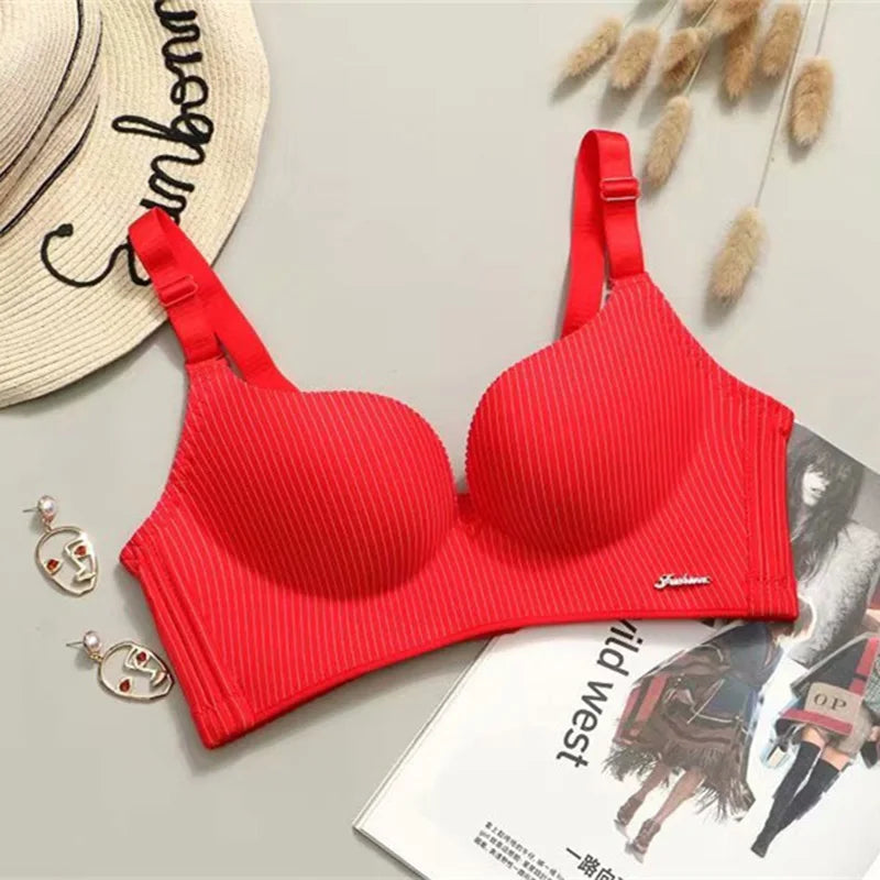 Women's Fashion Striped Underwear Push Up Lade Bra and Panties Set