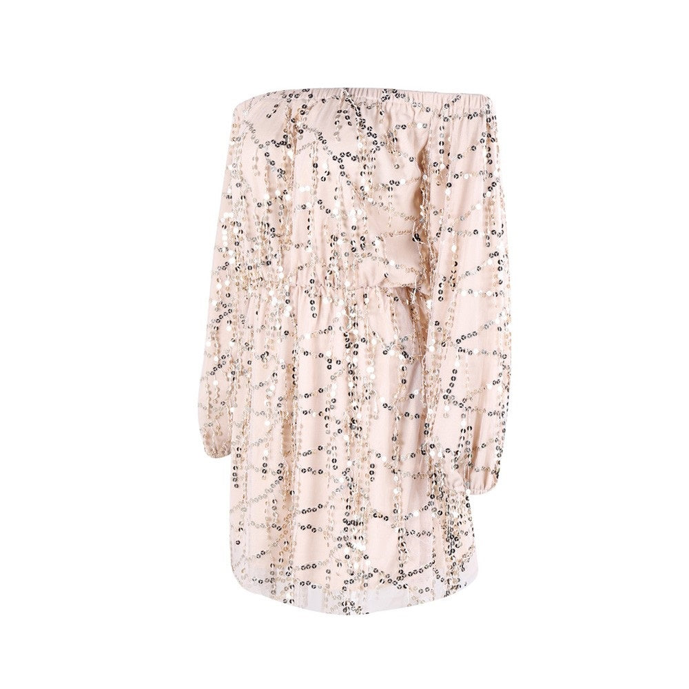 Off Shoulder Beige Sequin Play Suit