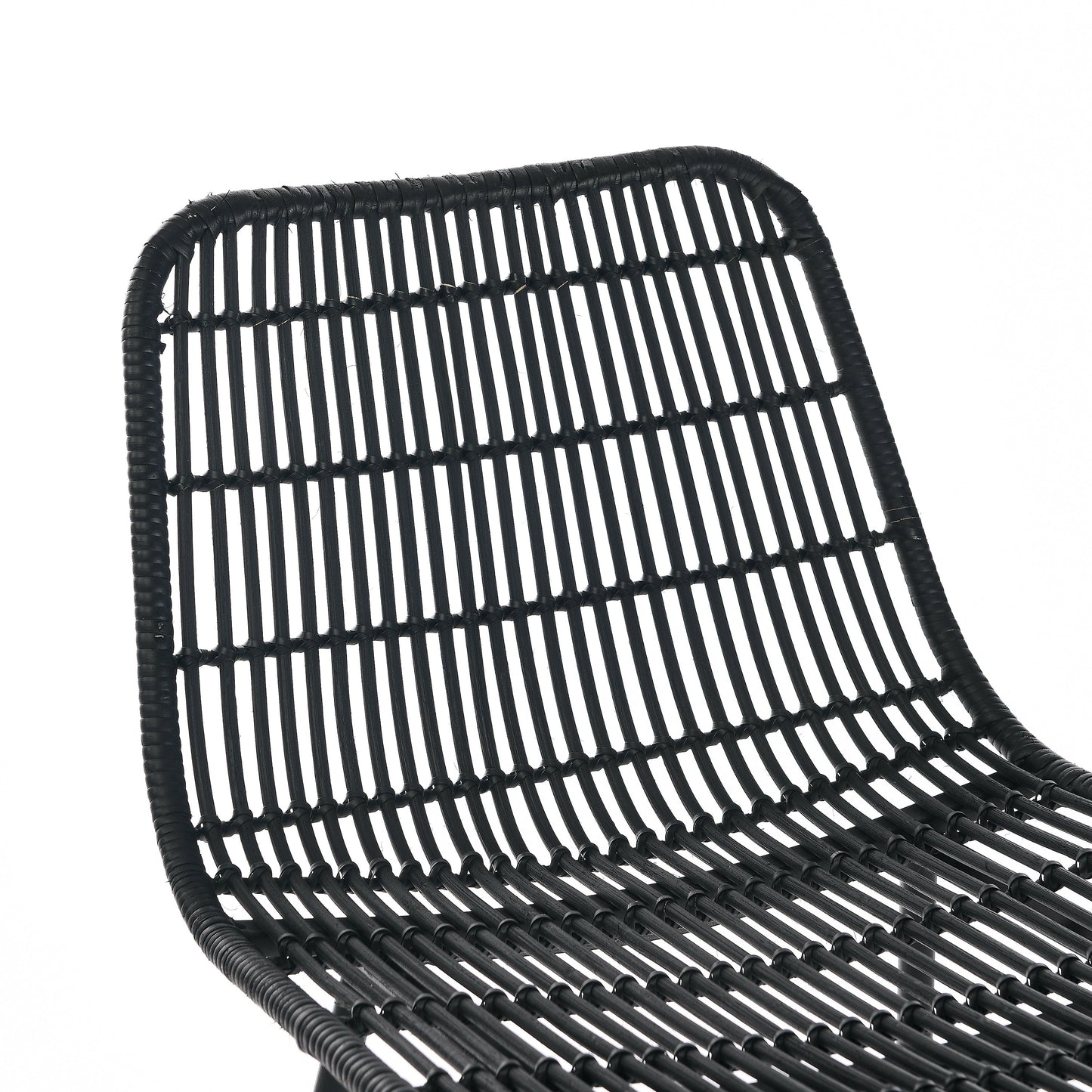 Set of 2, Natural Rattan Indoor Counter Chair , Black Finish Steel Legs