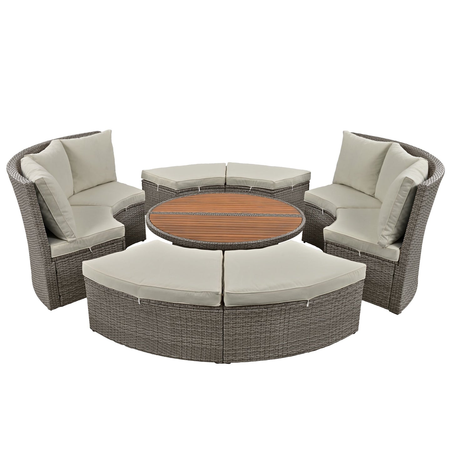 Patio 5-Piece Round Rattan Sectional Sofa Set