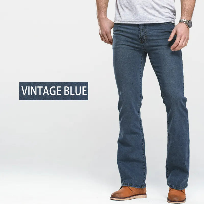 Mens Boot Cut Jeans Slightly Flared Slim Fit Blue Black Trousers