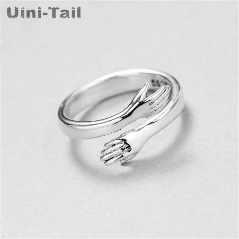 Silver European and American Jewelry Love Hug Ring