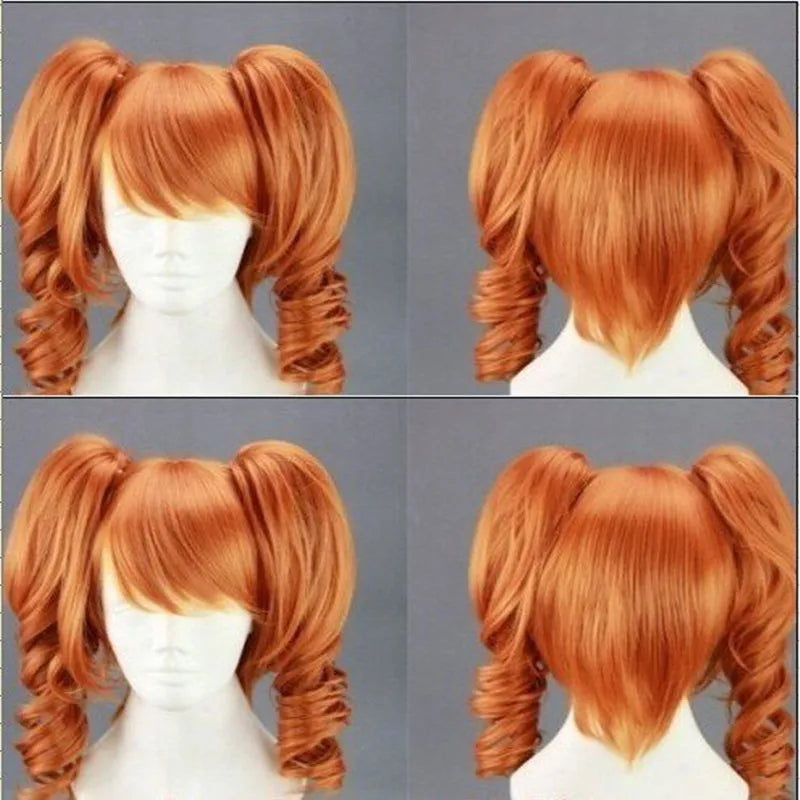 Orange Cosplay Wig Heat Resistant Party Synthetic Wigs 2 Clip on Ponytail