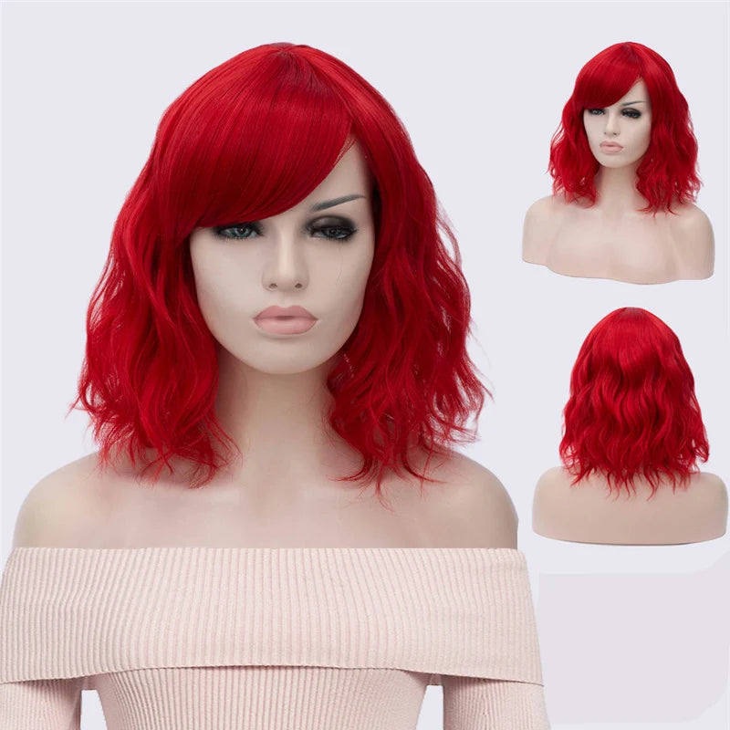 Short Cosplay Wave Wigs for Women with Side Bangs synthetic Hair Wig