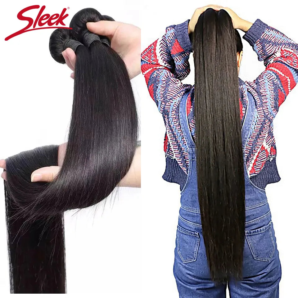 Sleek Brazilian Straight Human Hair Bundles 1/3/4 Pcs Extension