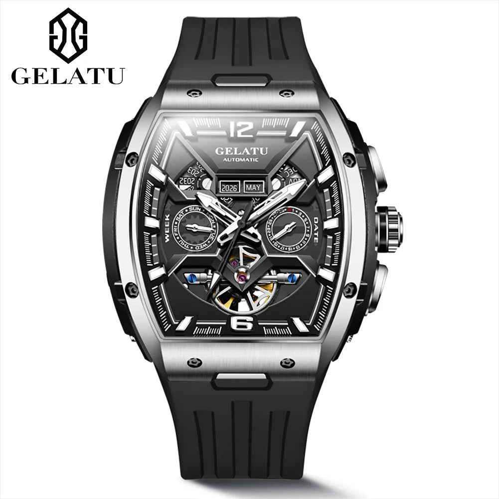 Waterproof Business Double Mechanical Tourbillon Watch for Men