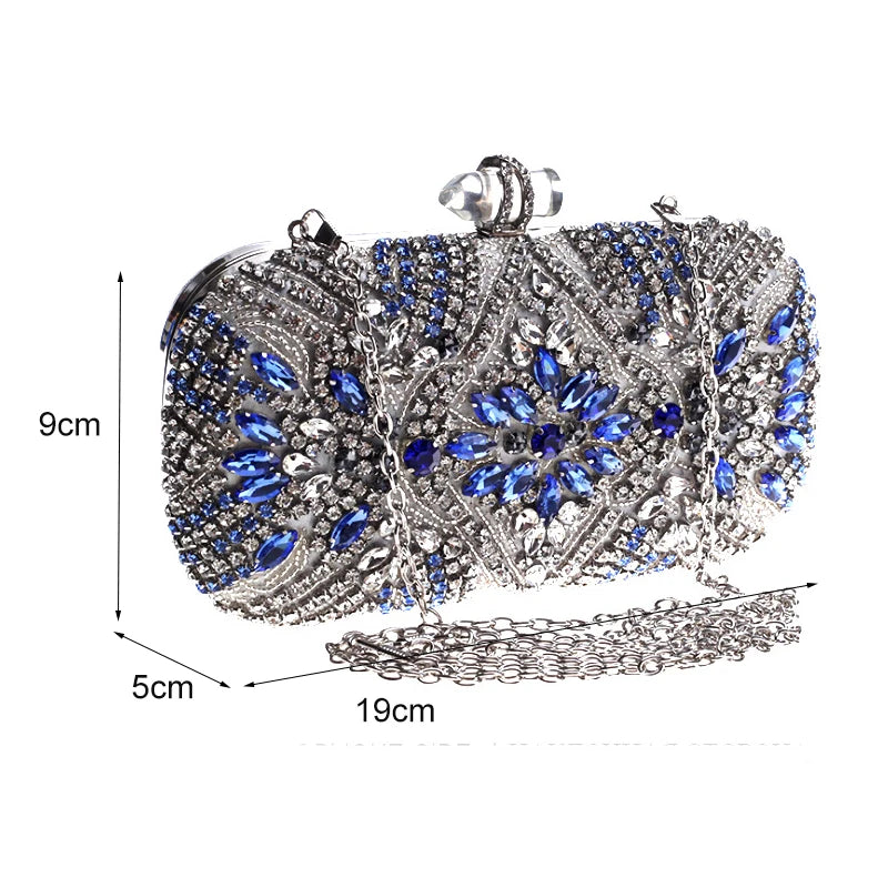 Women Clutch Party Luxury Blue Evening Bag Rhinestone Female Clutch