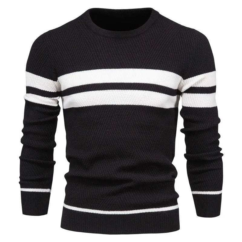 Pullover Men's Sweater O-Neck Patchwork Long Sleeve wool