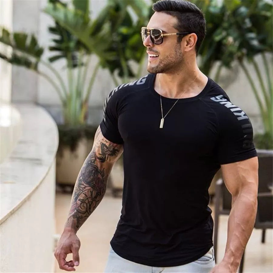 Quick Dry T-Shirt Men Running Sport Skinny Short Tee