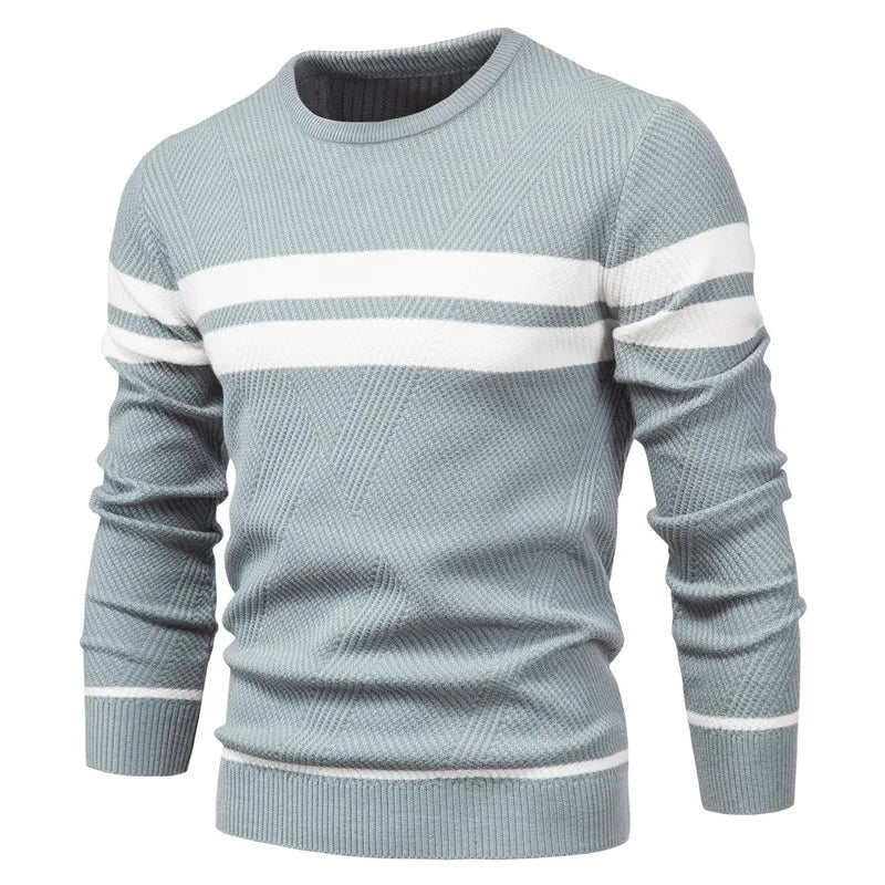 Pullover Men's Sweater O-Neck Patchwork Long Sleeve wool