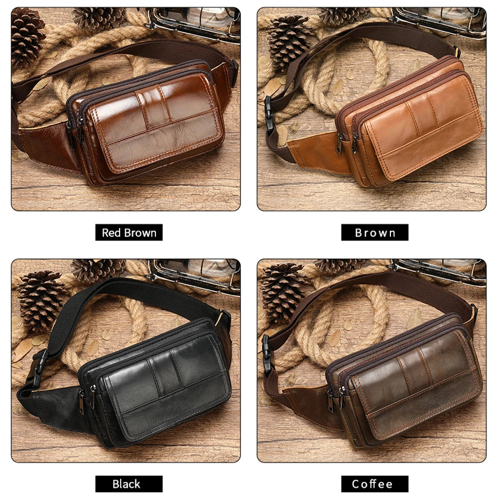 Men's Waist Bag Leather Male Fanny Pack Men's Belt Bag