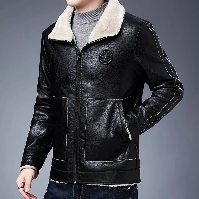 Men's Leather Jackets Jacket Biker Leather Coats Fleece Thick Winter Mens