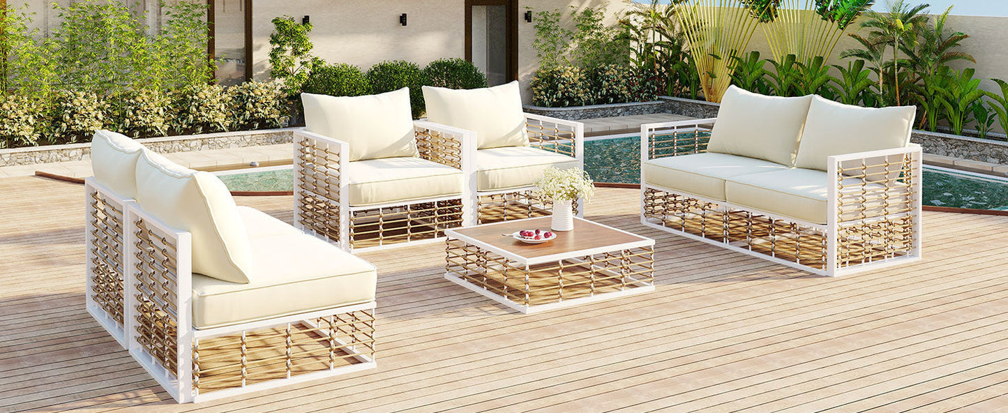 Modern Minimalist 7-Piece Metal Patio Sectional Sofa Set