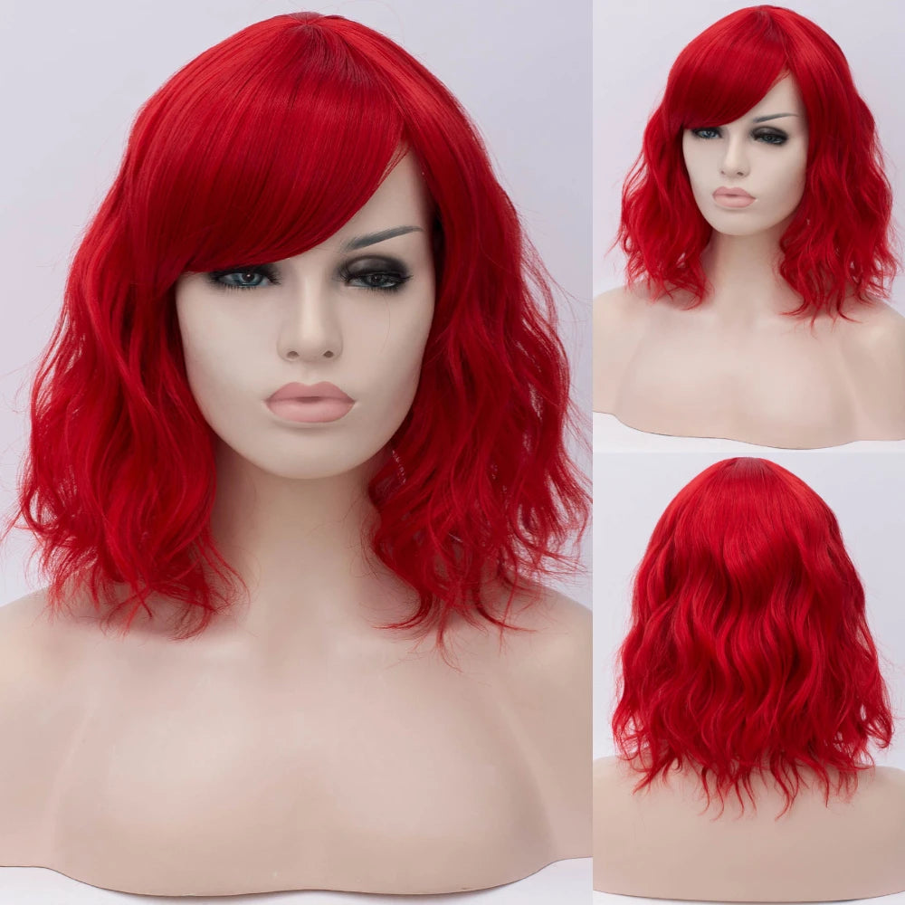 Short Cosplay Wave Wigs for Women with Side Bangs synthetic Hair Wig