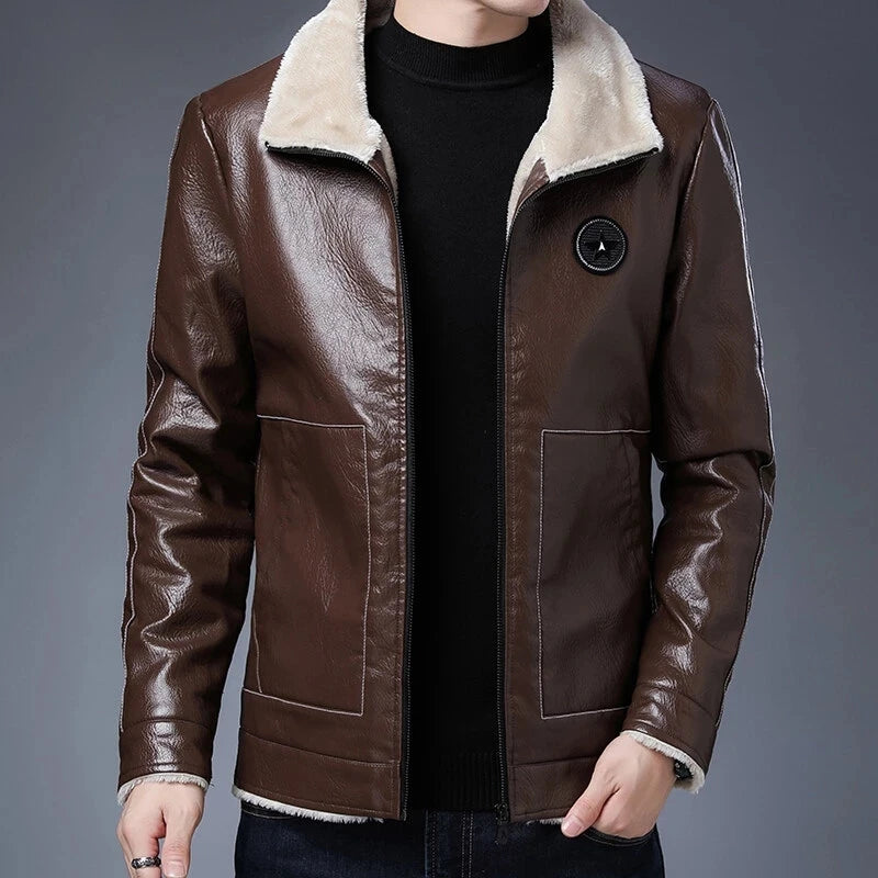 Men's Leather Jackets Jacket Biker Leather Coats Fleece Thick Winter Mens