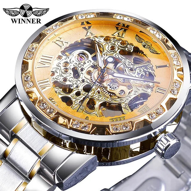 Stainless Steel Wristwatch Mechanical Clock Skeleton Men Automatic Watch