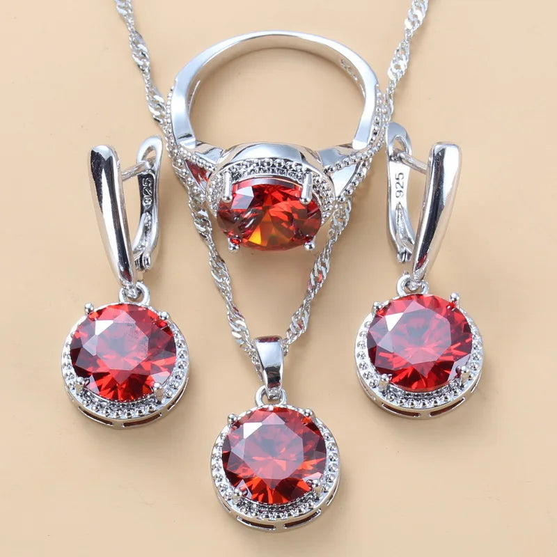 Silver Jewelry Sets Green Cubic Zirconia Necklaces Pendants Earrings and Ring