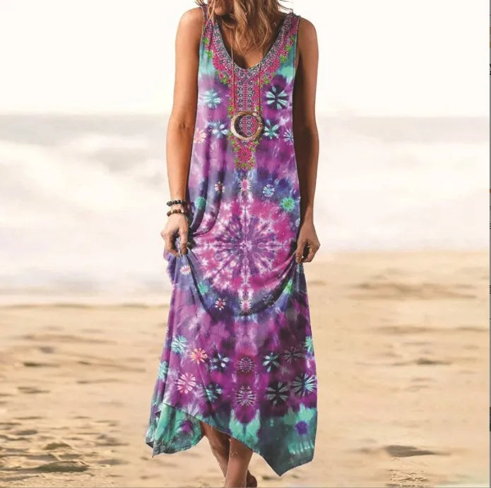 Printed Women' Dress Tie-Dye Floral Long Maxi Dresse Beach Casual Dresses