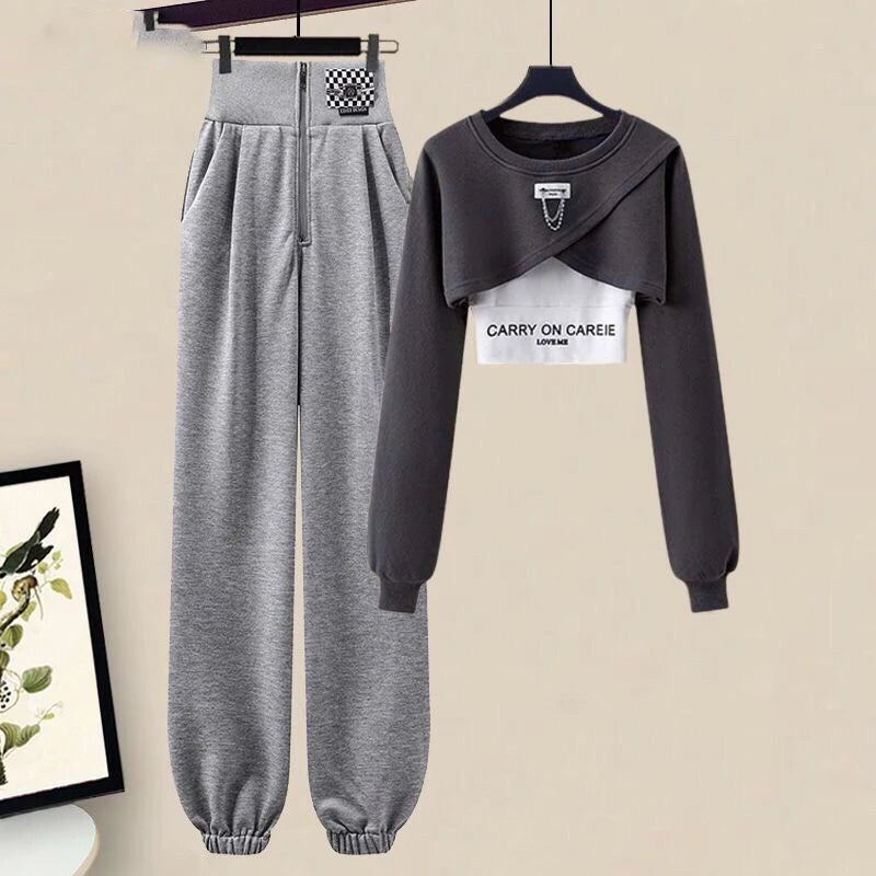 Women's Autumn Winter Tracksuit Set Sweater Top + Vest + Pantsthree-Piece