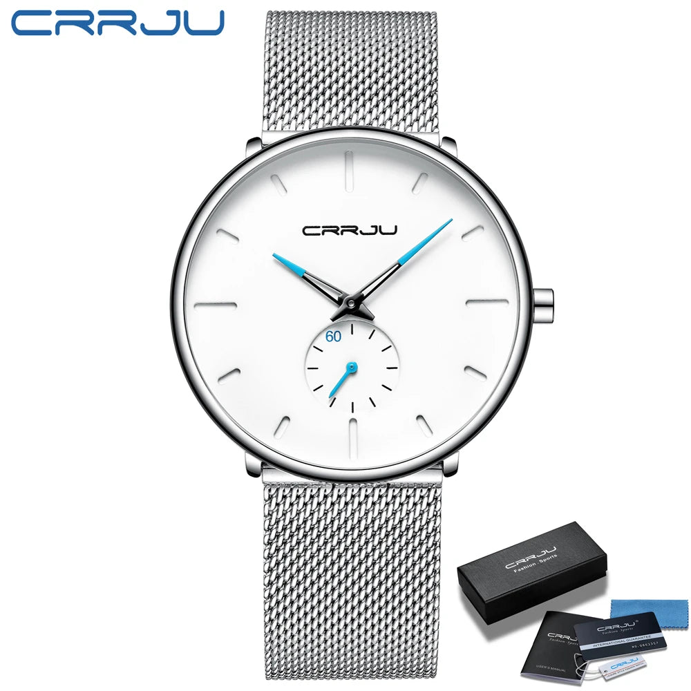 Mens Watches Quartz Watch Men Casual Slim Mesh Steel Waterproof Sport Watch