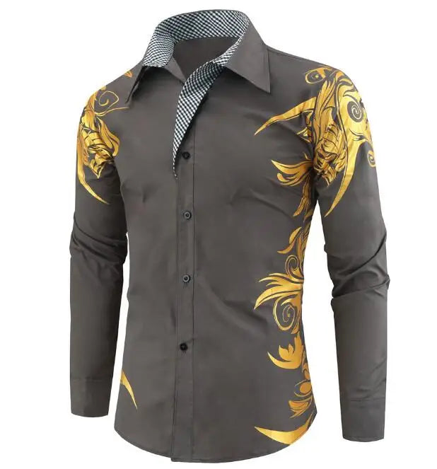 Stamped Printed Shirt Long Sleeve Men's Business Casual Shirts