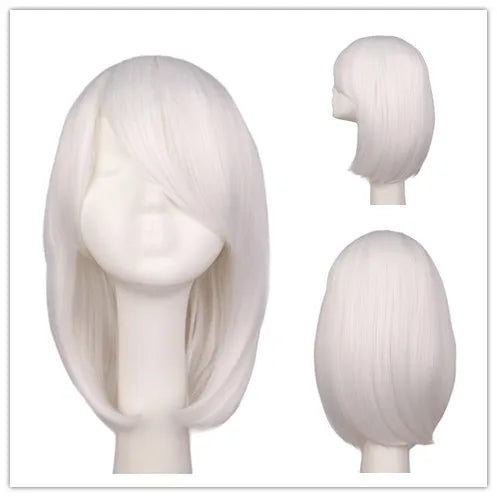 Short Bob Straight Cosplay Wig Costume Party Pink 40 Cm Synthetic Hair Wigs