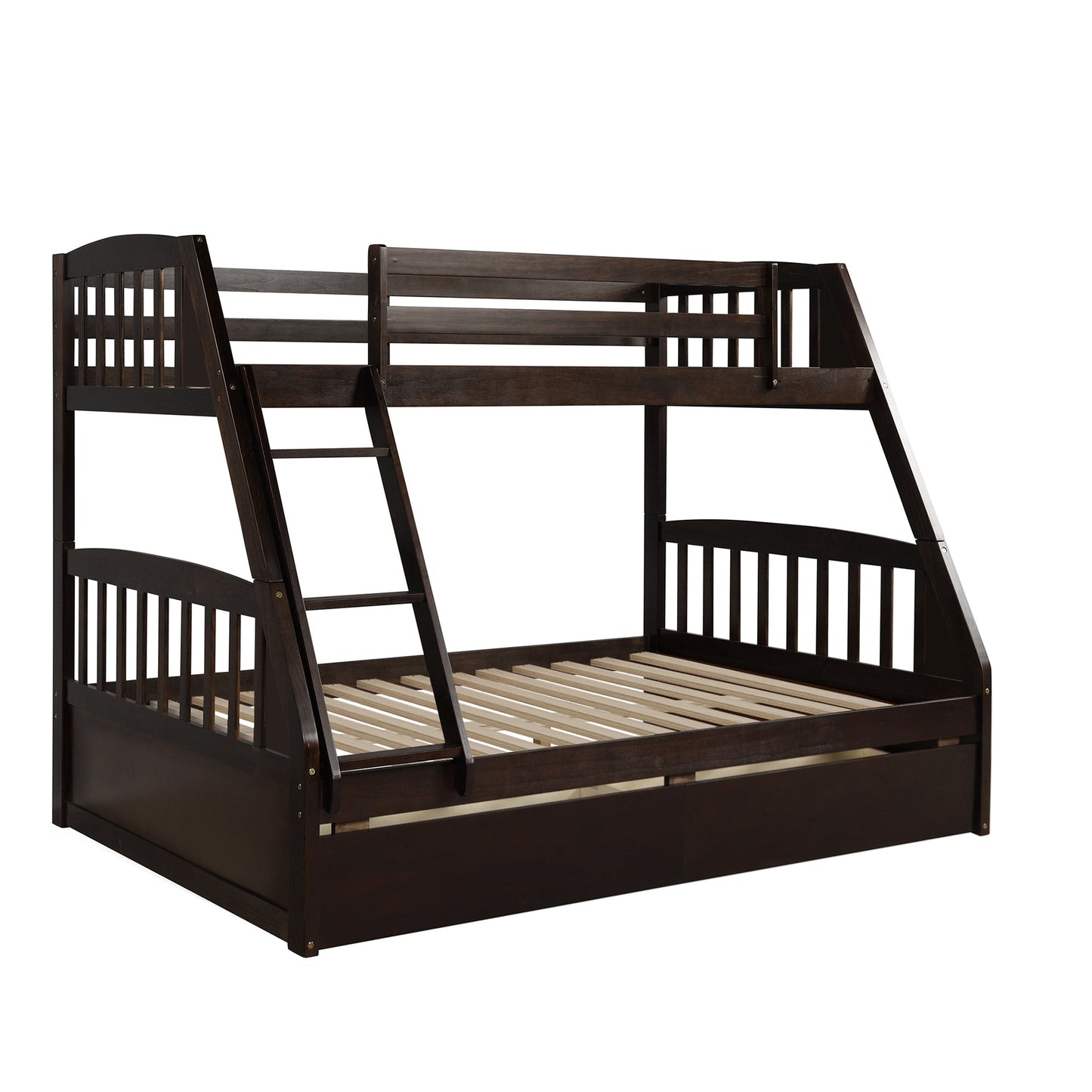 Solid Wood Twin Over Full Bunk Bed With Two Storage Drawers, Espresso