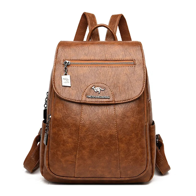 Women Leather Vintage Backpack Girls School Bag Travel Bagpack for Ladies