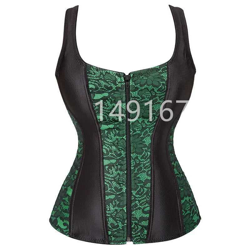 Womens Shoulder Straps Corset Overbust Top Jacquard Corset