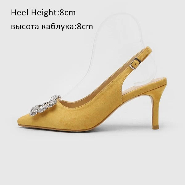 Women Pumps Fashion Ladies Rhinestone High Heels Shoes Soft Leather Heels