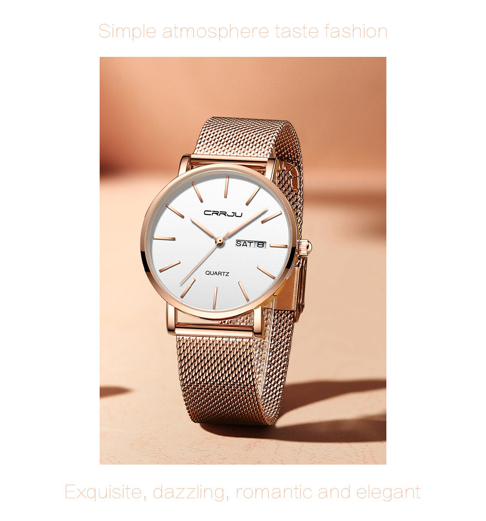 Quartz  Lady Wrist Watch for Women  Rose Gold Band Montre Dames