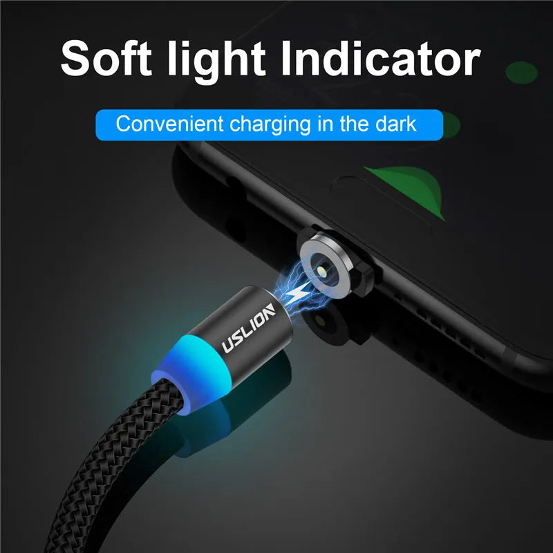 USLION LED Magnetic USB Cable Fast Charging Type C Phone Cable Magnet charger