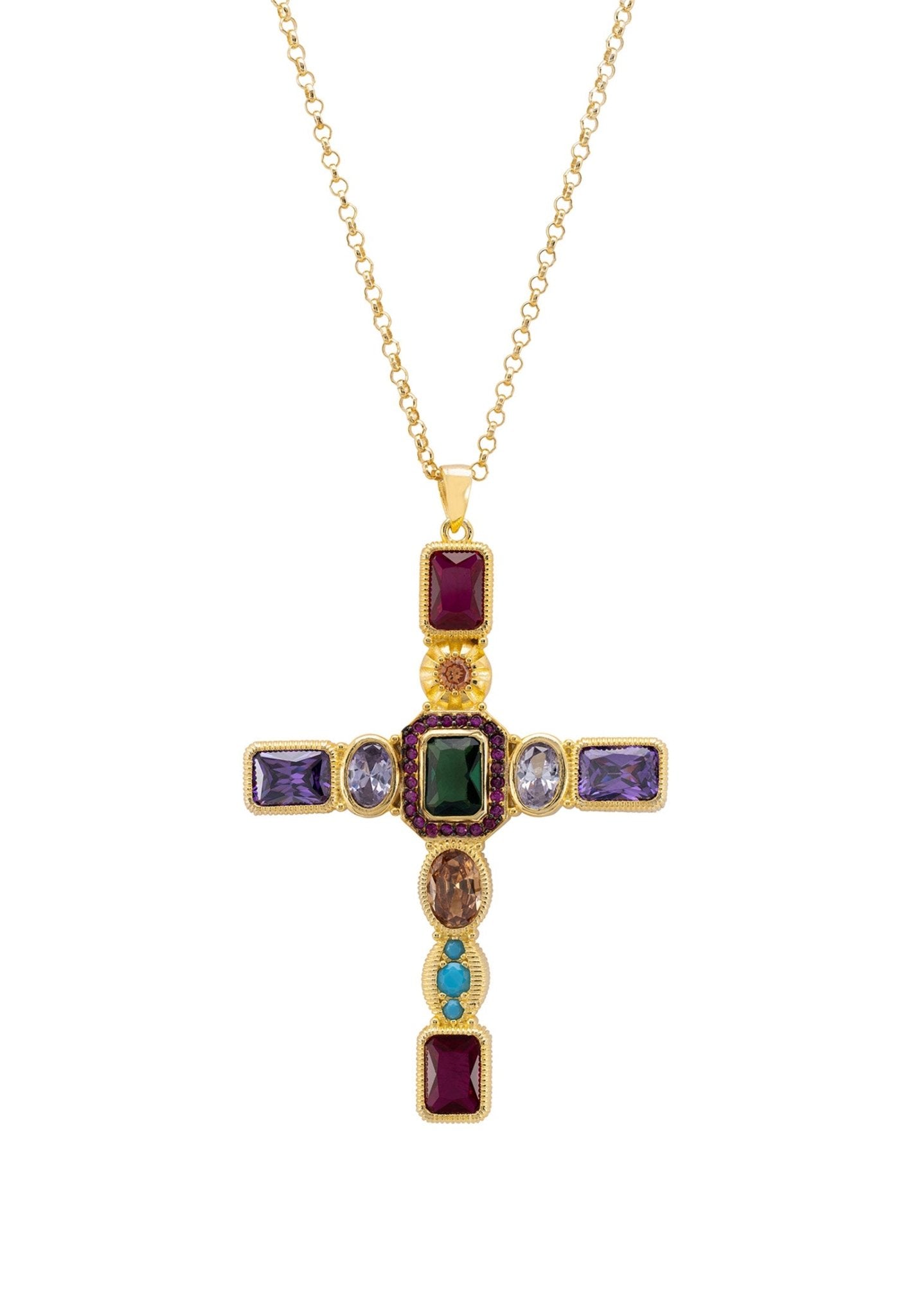 Santa Maria Extra Large Gemstone Cross Pendant Gold